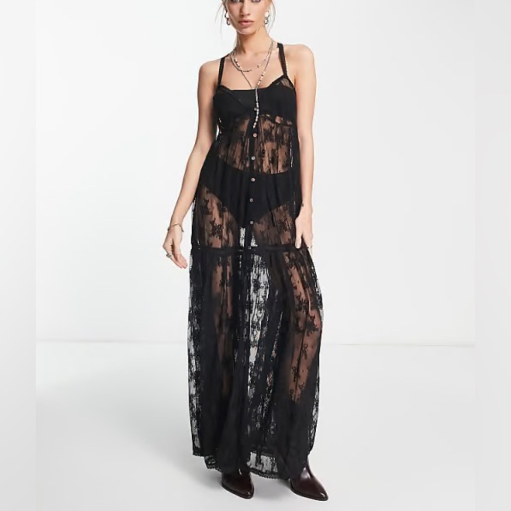 Free People “In The Breeze” Embroidered Sheer Maxi Dress / Bikini Coverup